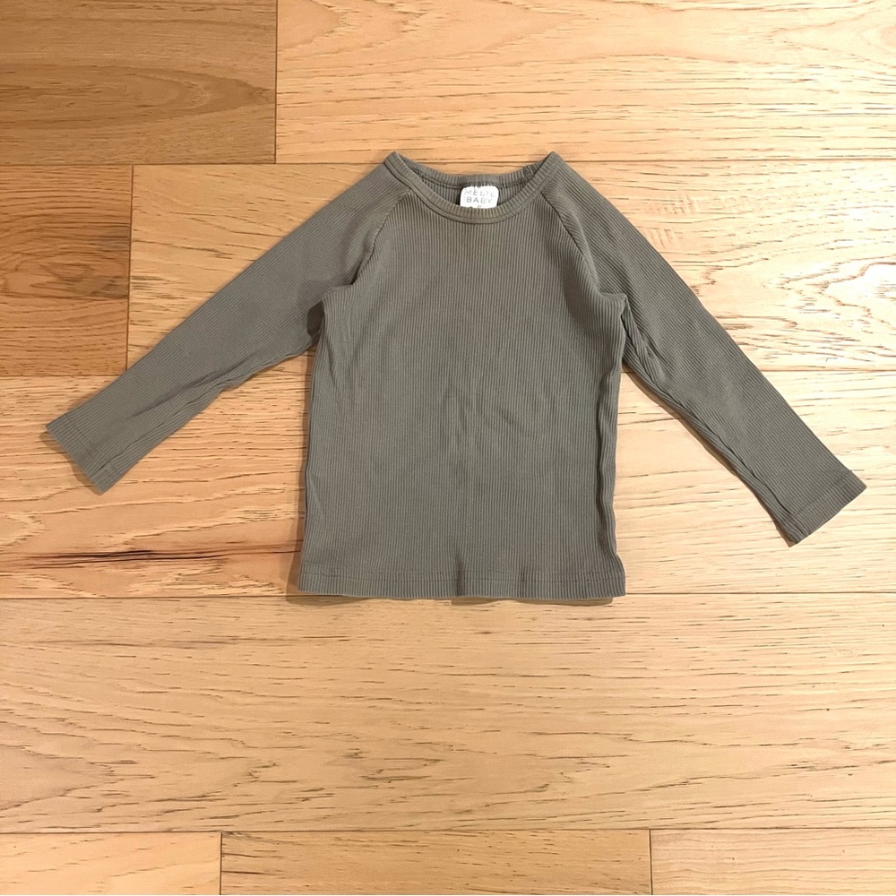Mebie Baby Sage Green Ribbed Long Sleeve Shirt
